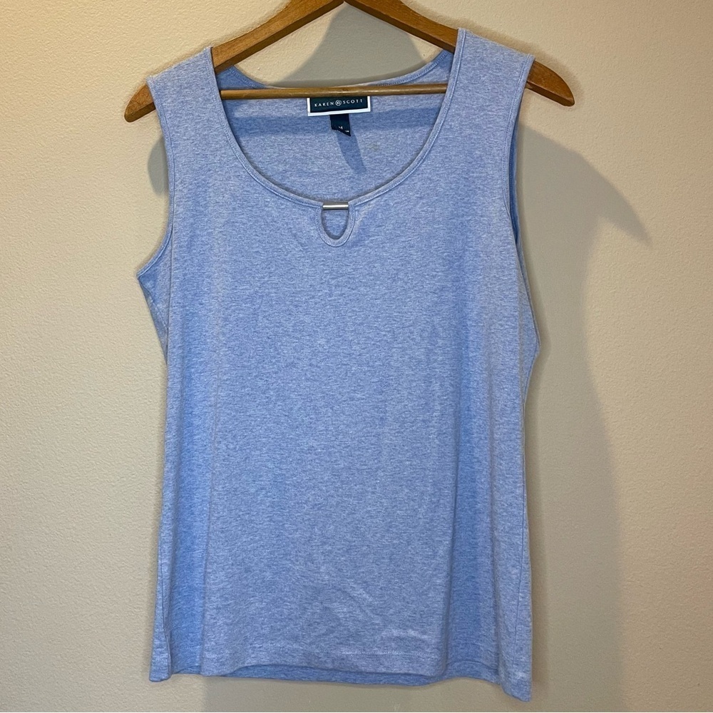 Karen Scott Periwinkle Blue Tank Top Blouse with Silver Detail Women’s Size M